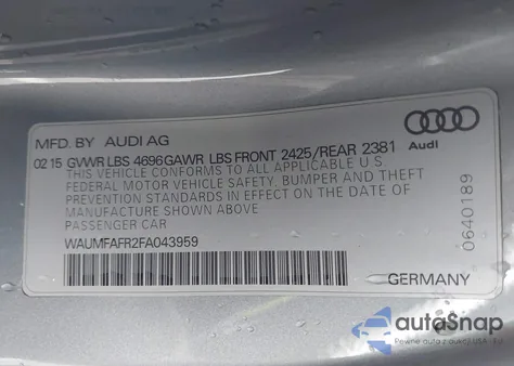 2015 Audi A5 2.0T Premium из США, поврежденный, VIN WAUMFAFR2FA043959